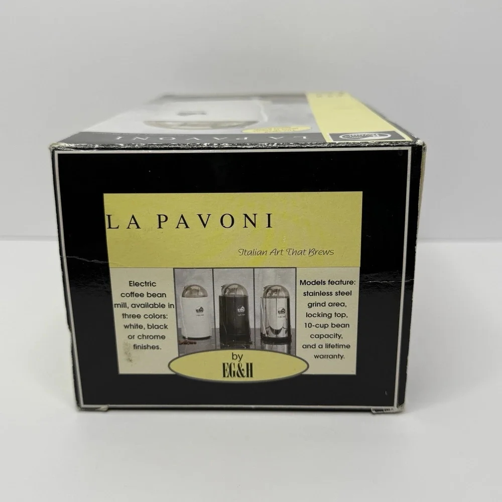 La Pavoni High Gloss White Electric Mill Coffee‎ Grinder Model PA-MILL BNOB